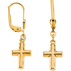 14K Gold Lever Back Cross Earring