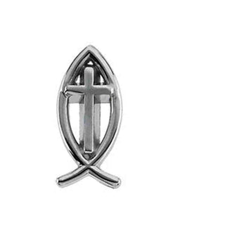 White Gold Fish with Cross Lapel Pin