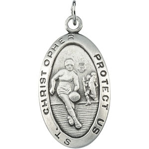 Sterling Silver Saint Christopher Basketball Pendant with Chain
