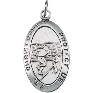 Sterling Silver Saint Christopher Football Pendant with Chain