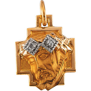 14K Yellow Gold Head Of Jesus Crown Cross Pend