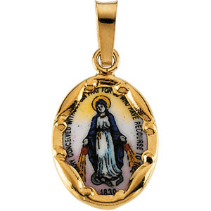 14K Yellow Gold Porcelain Miraculous Pendant at Catholic Shop