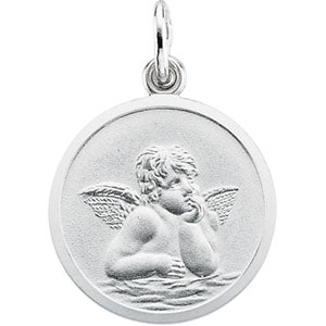 14K White Gold Rd. Angel Pendant Medal at Catholic Shop