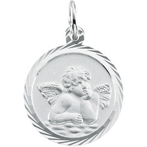 14K White Gold Round Angel Pendant Pendant