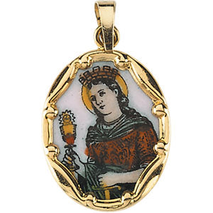 14K Yellow Gold Porcelain St. Barbara Pendant at Catholic Shop
