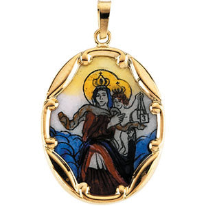 14K Yellow Gold Porcelain Scapular Pendant