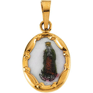 14K Yellow Gold Porcelain Lady Of Guadalupe Pe