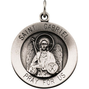 14K White Gold Round Saint Gabriel Pendant Pendant