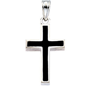 14K White Gold Cross with Black Epoxy