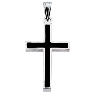 14K White Gold Cross with Black Epoxy