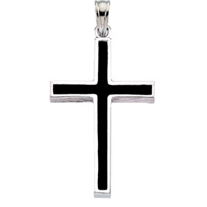 14K White Gold Cross with Black Epoxy