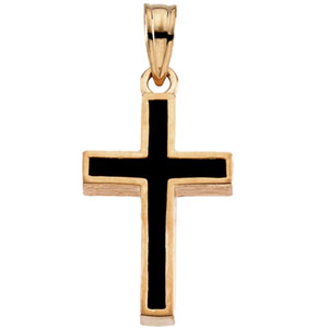 14K Yellow Gold Cross with Black Epoxy