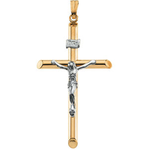 14K Yellow Gold/White Two Tone Crucifix Pendant