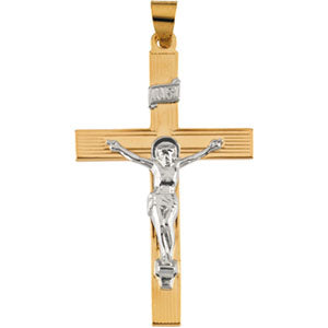 14K Yellow Gold/White Two Tone Crucifix Pendant