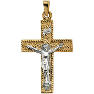 14K Yellow Gold/White Two Tone Crucifix Pendant