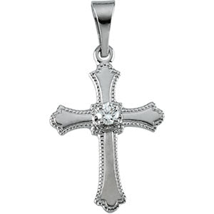 14K White Gold Cross Pendant with Diamond