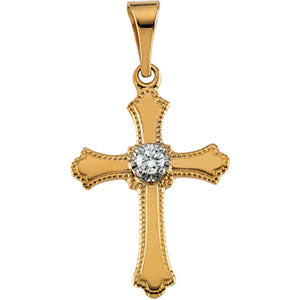 14K Yellow Gold Cross Pendant with Diamond