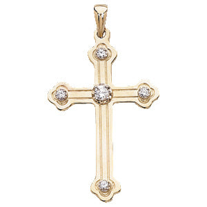 14K Yellow Gold Cross Pendant with Diamond
