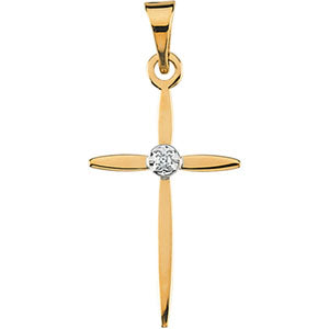 14K Yellow Gold/White Cross Pendant with Diamond