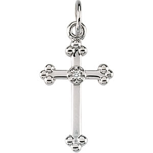 14K White Gold Cross Pendant with Diamond