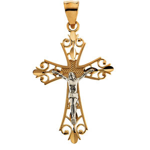 14K Yellow Gold/White Two Tone Crucifix Pendant