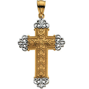 14K Yellow Gold/White Two Tone Cross Pendant