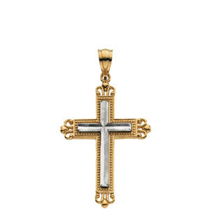 14K Yellow Gold/White Two Tone Cross Pendant