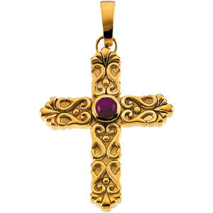 14K Gold Ruby Star Cross at Catholic Shop