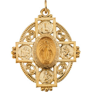 14K Yellow Gold Miraculous Cross Medal at Catholic Shop