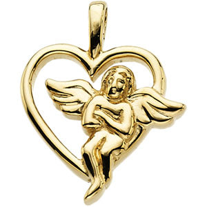 10K Yellow Angel Heart Pendant at Catholic Shop