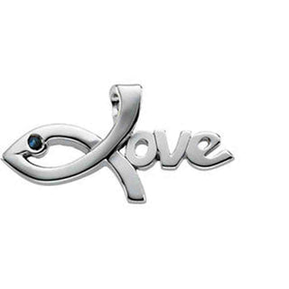 14K White Gold Love Pendant With Sapphire at Catholic Shop