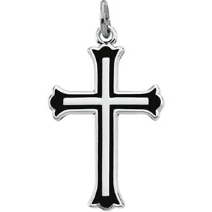 Sterling Silver Cross with Black Enamel with Chain at Catholic Shop