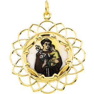 10K Yellow Saint Anthony Framed Enamel Pendant