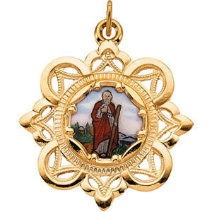 10K Yellow Saint Jude Framed Enamel Pendant