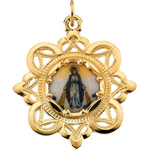 10K Yellow 26x26mm Milagrosa Framed Enamel Pendant