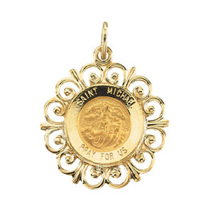14K Yellow Gold Round St Michael Pendant Medal at Catholic Shop