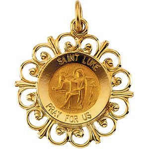 14K Yellow Gold Round St Luke Pendant Medal at Catholic Shop