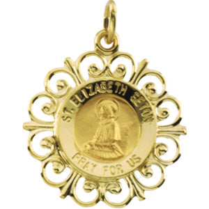 14K Yellow Gold Round Mother Seton Pendant Medal at Catholic Shop