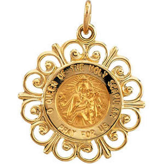 14K Yellow Gold Round Scapular Pendant Medal at Catholic Shop