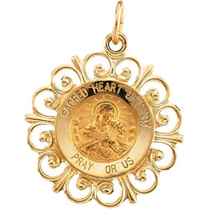 14K Yellow Gold Round Sacred Heart Of Mary Pendant Medal at Catholic Shop  7/2/21