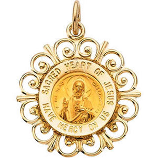 14K Yellow Gold Round Sacred Heart Of Jesus Pendant Medal at Catholic Shop