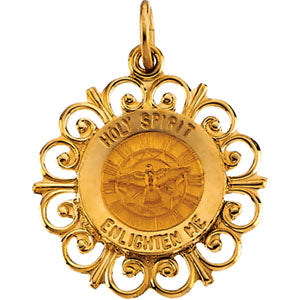 14K Yellow Gold Round Holy Spirit Pendant Medal at Catholic Shop