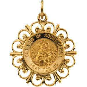 14K Yellow Gold Round Mount Carmel Pendant Medal at Catholic Shop