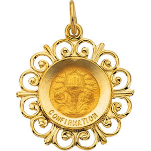 14K Yellow Gold Round Confirmation Pendant Medal at Catholic Shop