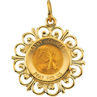 14K Yellow Gold Round St Francis Pendant Medal at Catholic Shop
