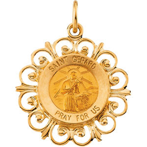 14K Yellow Gold Round St GeraRound Pendant Medal at Catholic Shop