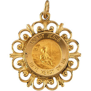 14K Yellow Gold Round Infant Jesus Pendant Medal at Catholic Shop