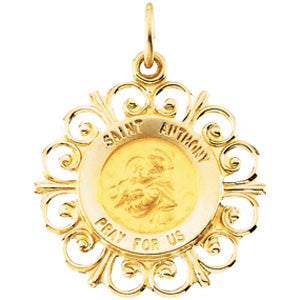 14K Yellow Gold Round St Anthony Pendant Medal at Catholic Shop