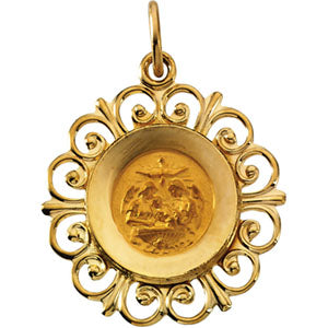 14K Yellow Gold Round Baptism Pendant Pendant