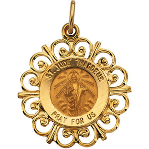 14K Yellow Gold Round St Jude Pendant Medal at Catholic Shop  Feb 19th